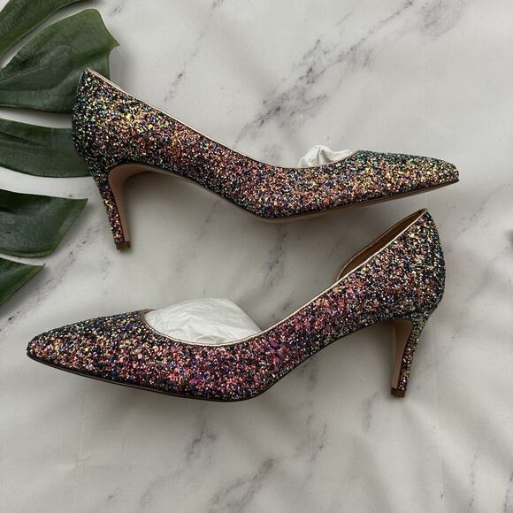 J.Crew D'Orsay Pump Heels Size 9.5 New Pink Green Glitter Point Toe Wicked - Picture 6 of 9